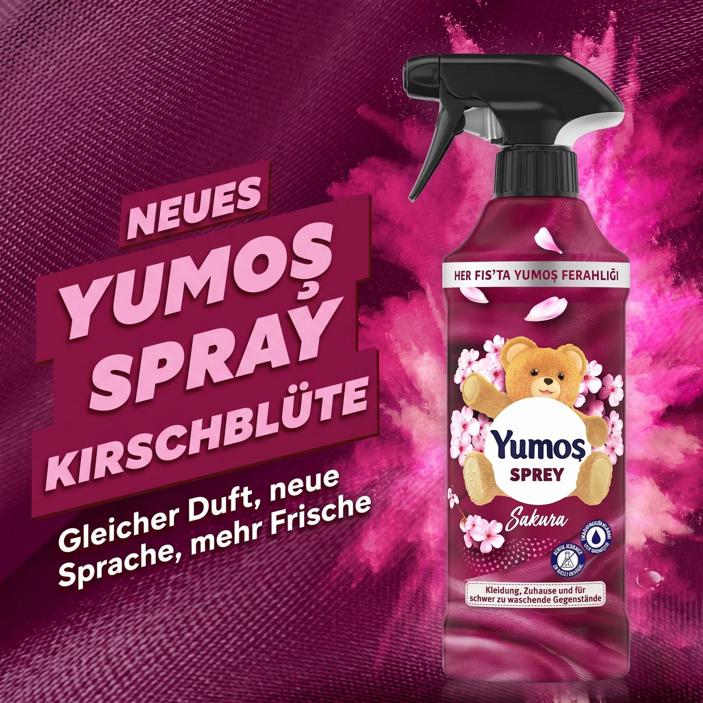 Yumoş Haus- & Textilspray 450ml, Alkoholfrei – Amber, Sakura, Orchidee, Lilie