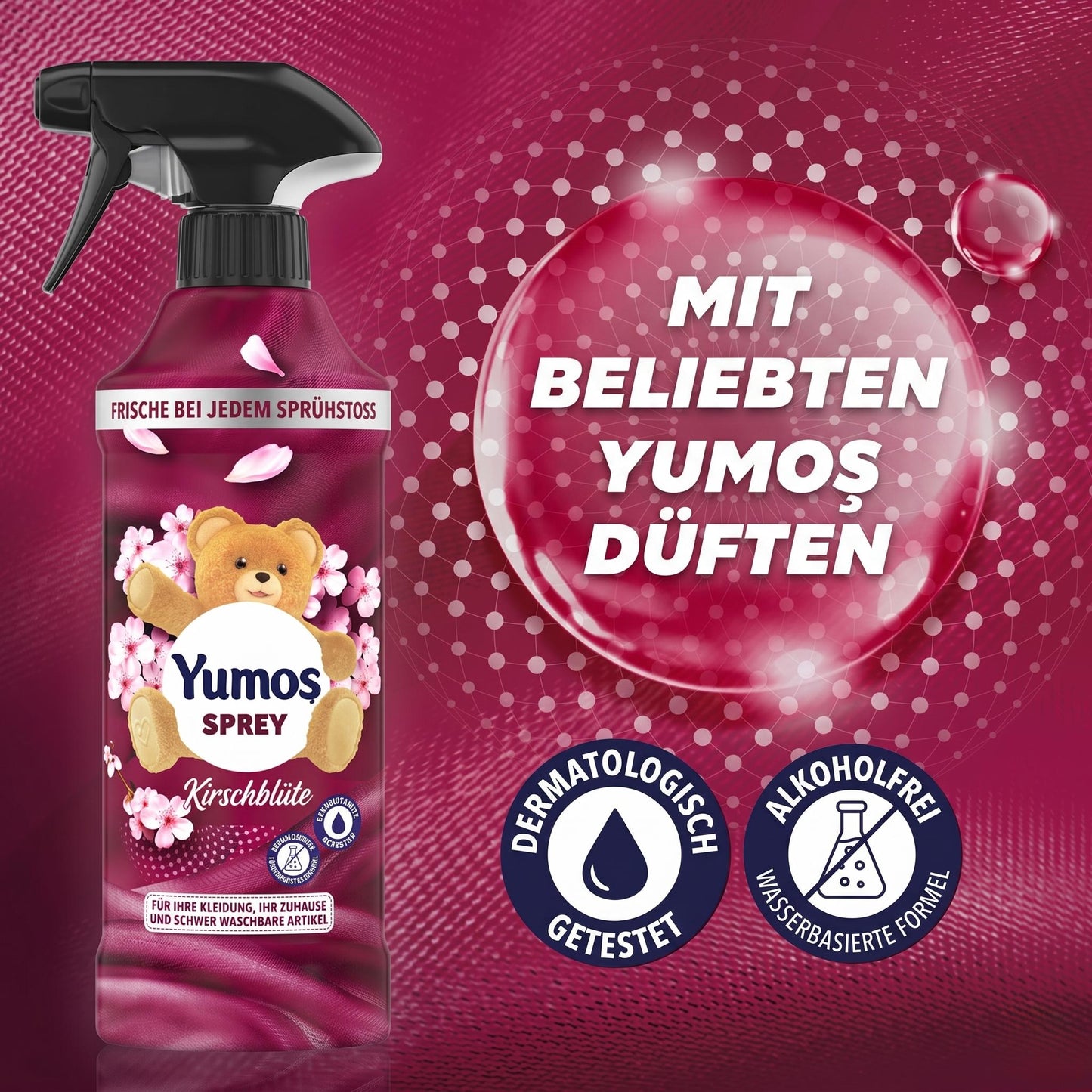 Yumoş Haus- & Textilspray 450ml, Alkoholfrei – Amber, Sakura, Orchidee, Lilie