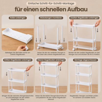 Roxlin 3 & 4 Etagen Slim Rollwagen mit 4 Haken – Schmaler Organizer