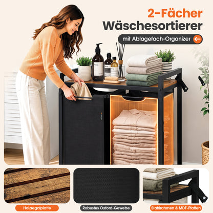 Roxlin Wäschekorb mit 2 Fächern – Herausnehmbare Wäschesäcke – Sortierer