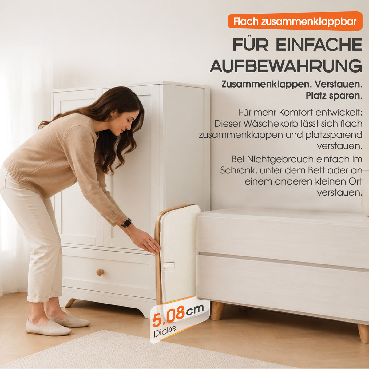 Roxlin Wäschekorb 100L mit Deckel – Faltbar & Tasche – Bambusrahmen stabil