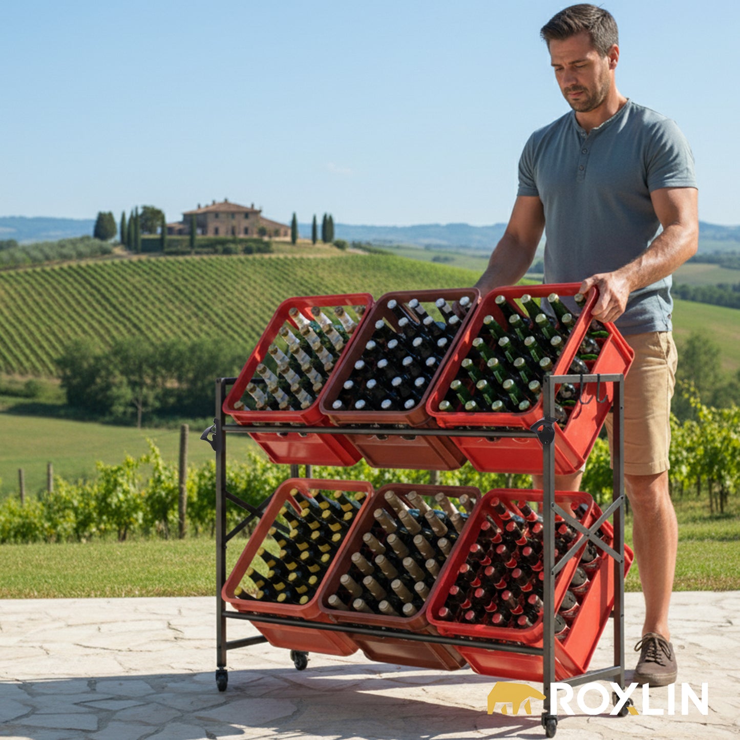 Roxlin Getränkekistenregal 3-fach – Metallregal für Bier- & Wasserkisten 450kg