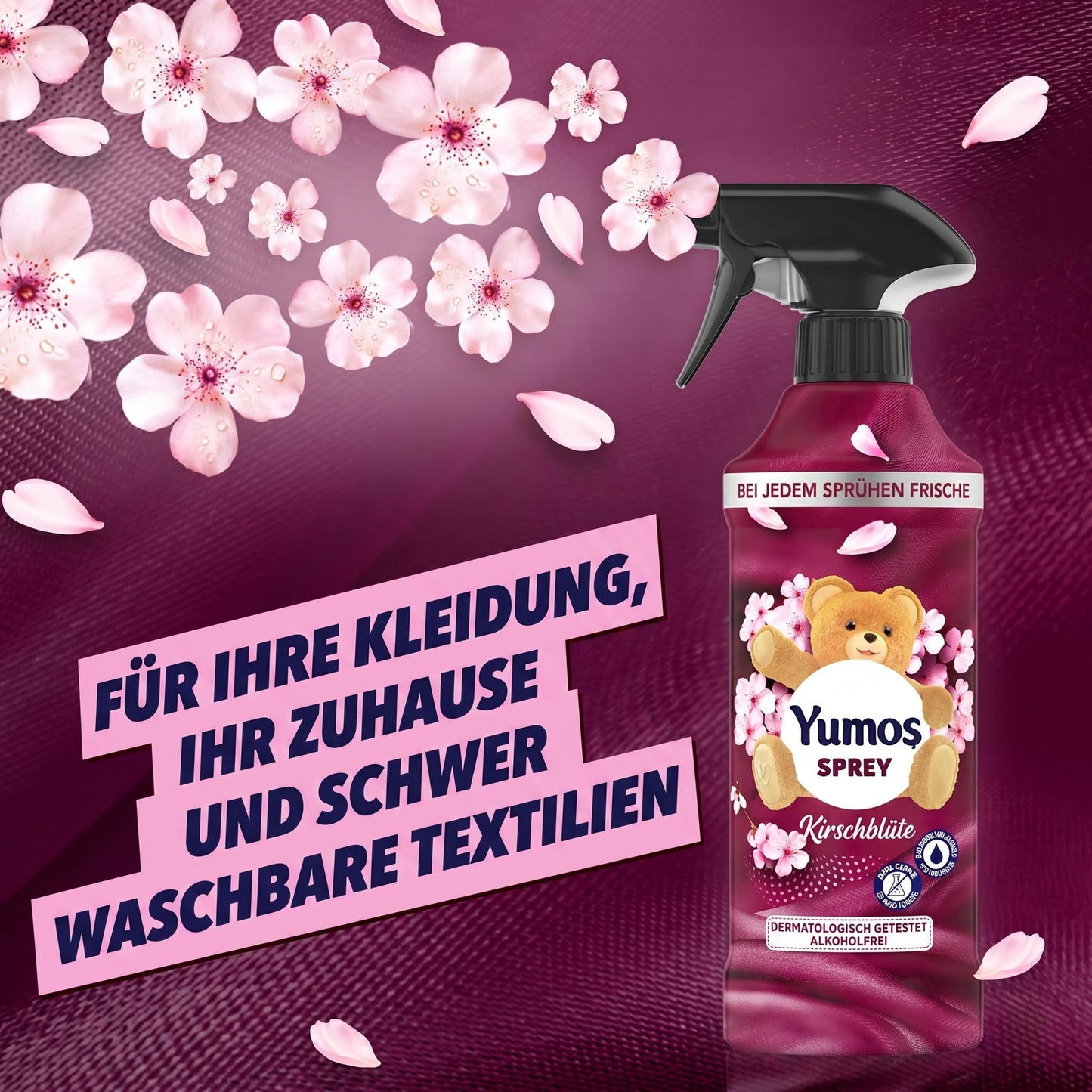 Yumoş Haus- & Textilspray 450ml, Alkoholfrei – Amber, Sakura, Orchidee, Lilie
