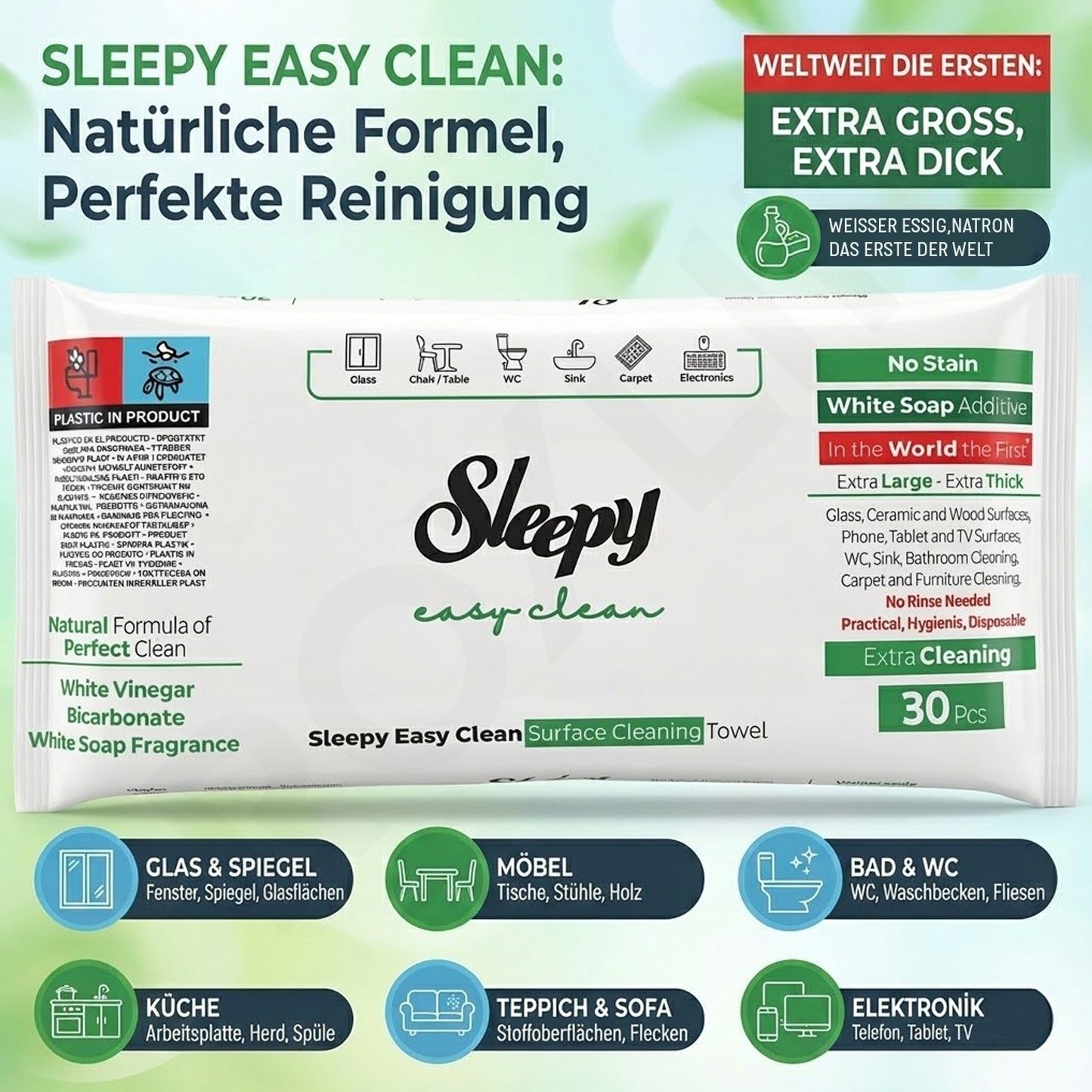 Sleepy Easy Clean Reinigungstücher – 30 Stück – Extra Stark & Dick
