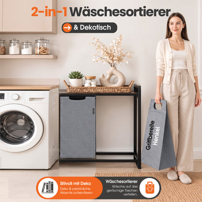 Roxlin Wäschekorb mit 2 Fächern – Herausnehmbare Wäschesäcke – Metallrahmen