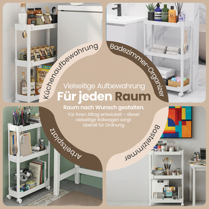 Roxlin 3 & 4 Etagen Slim Rollwagen mit 4 Haken – Schmaler Organizer