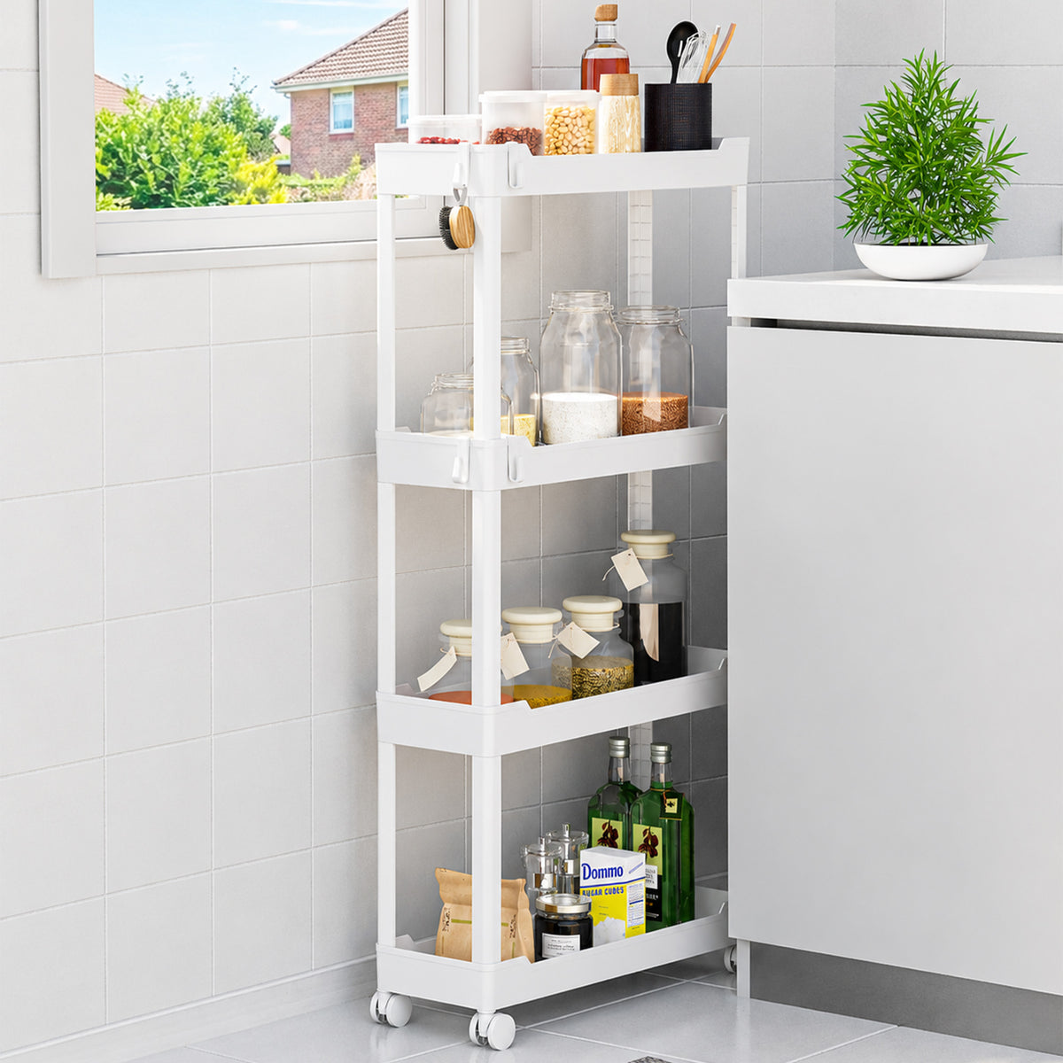 Roxlin 3 & 4 Etagen Slim Rollwagen mit 4 Haken – Schmaler Organizer