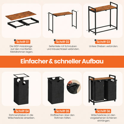 Roxlin Wäschekorb 1/2/3 Fach – Wäschesammler mit Ablage & Metallgestell