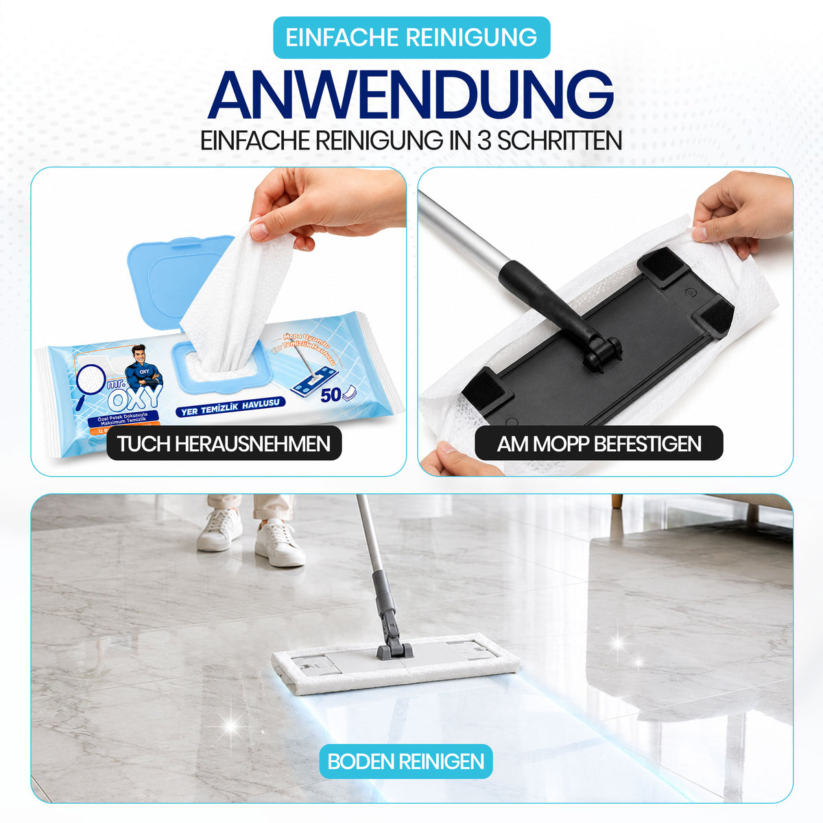 Mr. OXY 4XL Bodenwischtücher 50 Stück – für Wischmopps