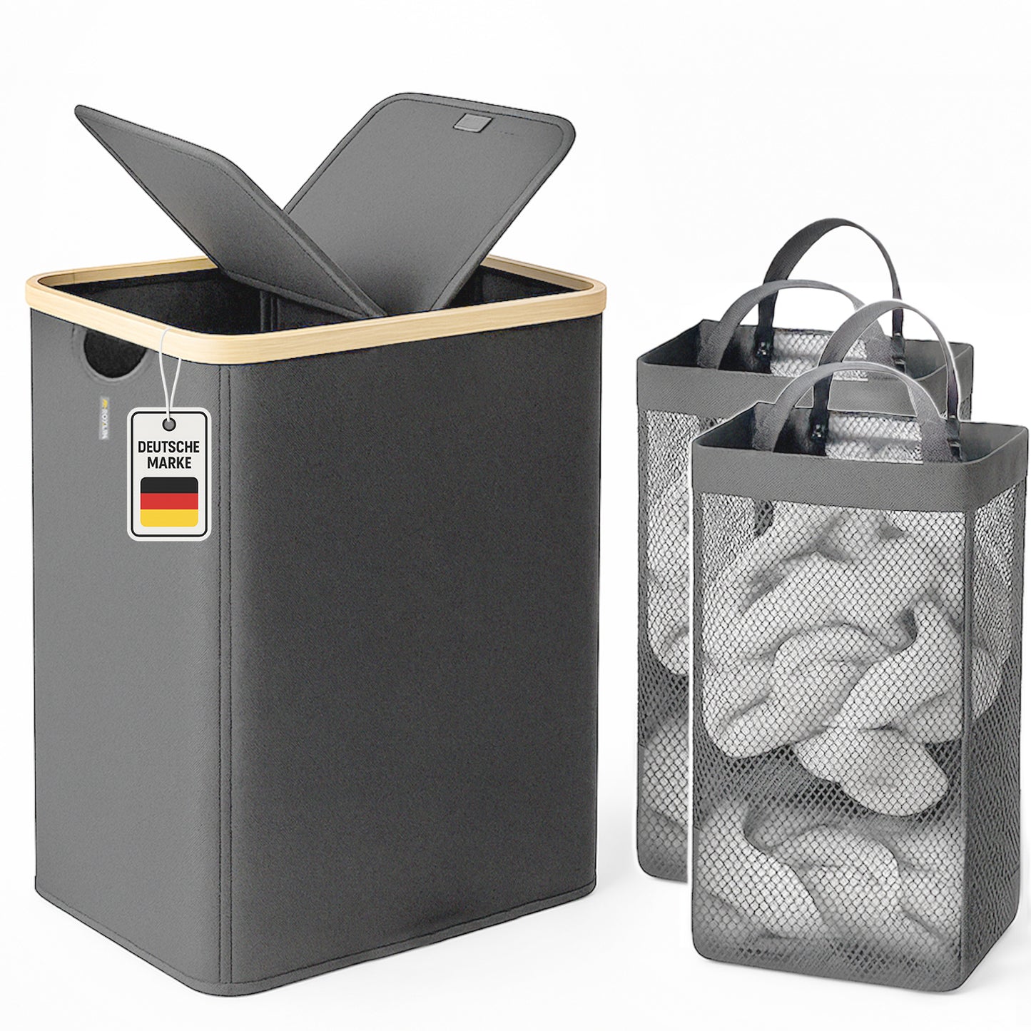 Roxlin Wäschekorb 150L mit Deckel & 2 Taschen – Faltbar & wasserdicht