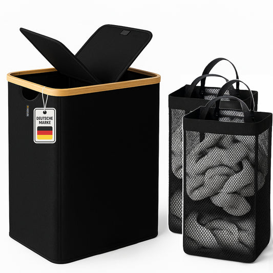 Roxlin Wäschekorb 150L mit Deckel & 2 Taschen – Faltbar & wasserdicht