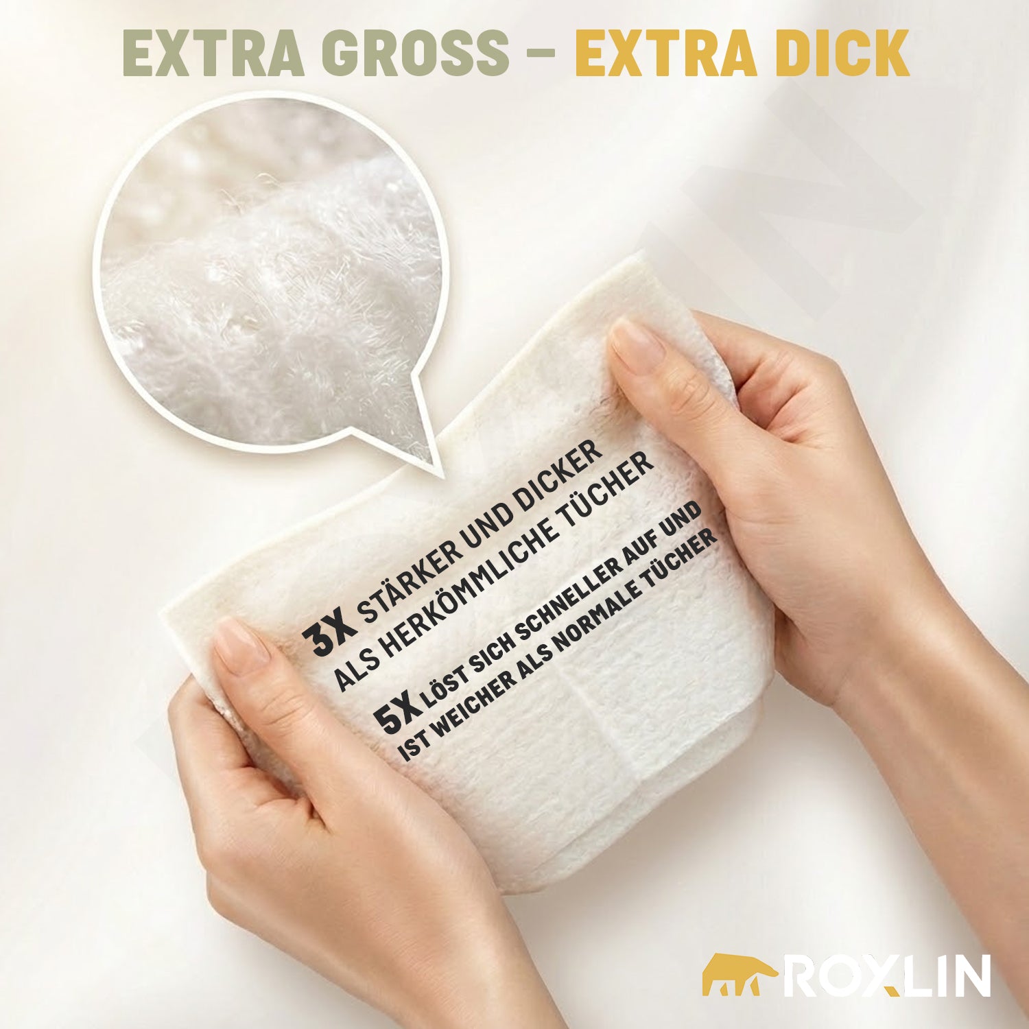Hand hält ein Sleepy Easy Clean Reinigungstuch – extra groß und extra dick