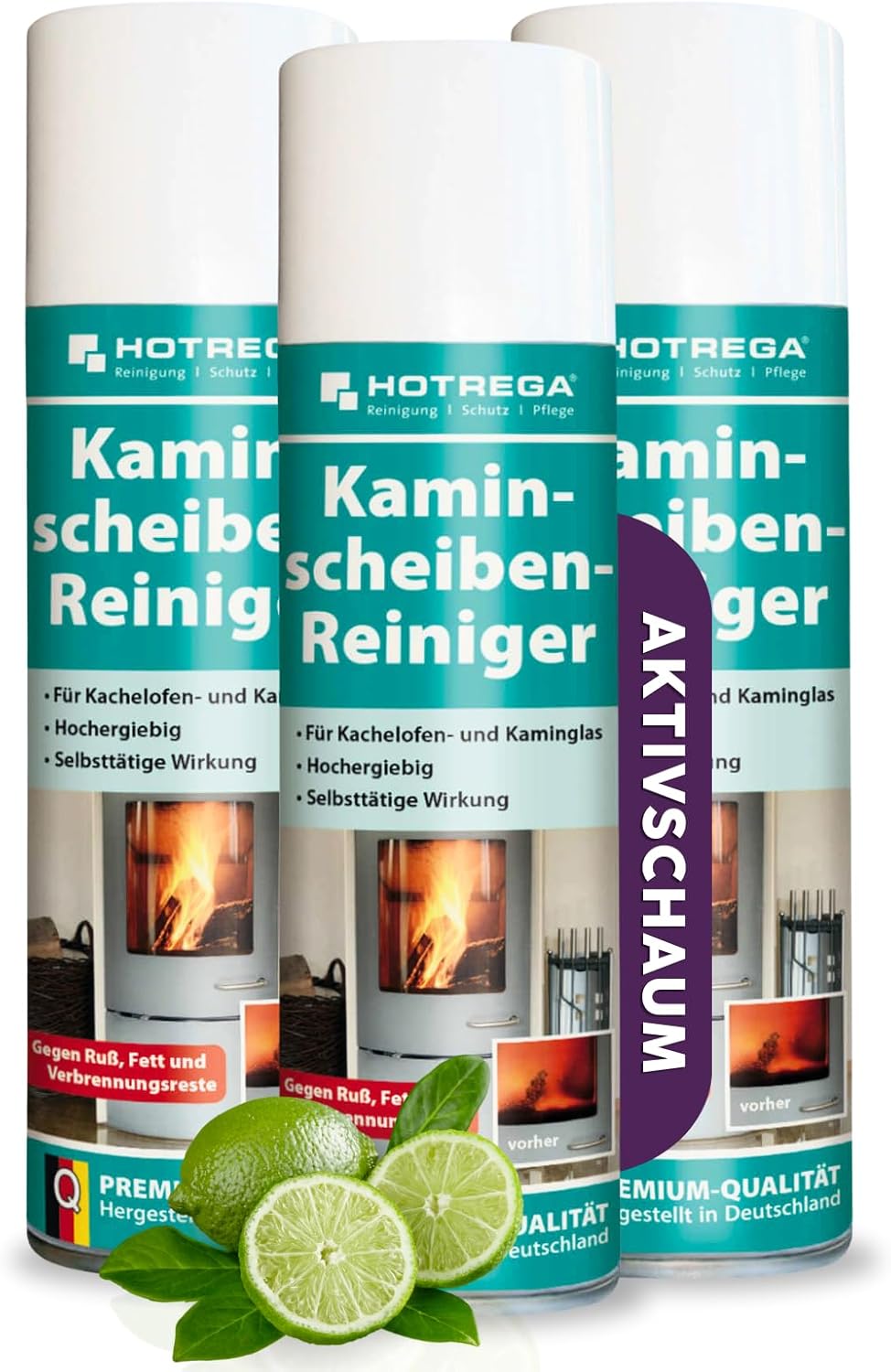 HOTREGA Kaminscheibenreiniger 300 ml, mehrere Spraydosen mit Zitrone