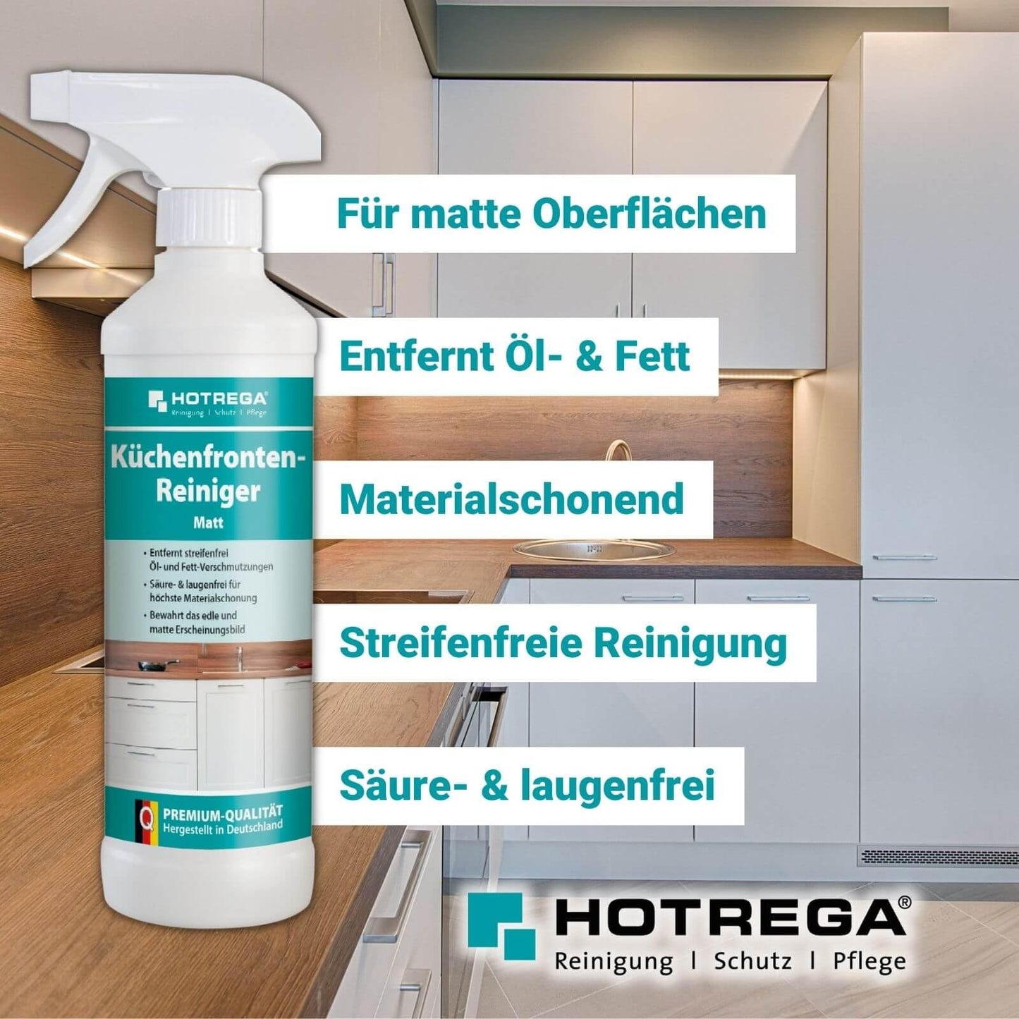 HOTREGA Küchenfronten Reiniger Matt – entfernt Öl und Fett, materialschonend und streifenfrei