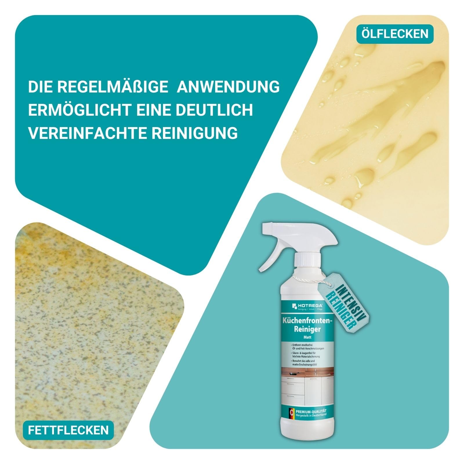 HOTREGA Küchenfronten Reiniger Matt im Einsatz auf matter Oberfläche
