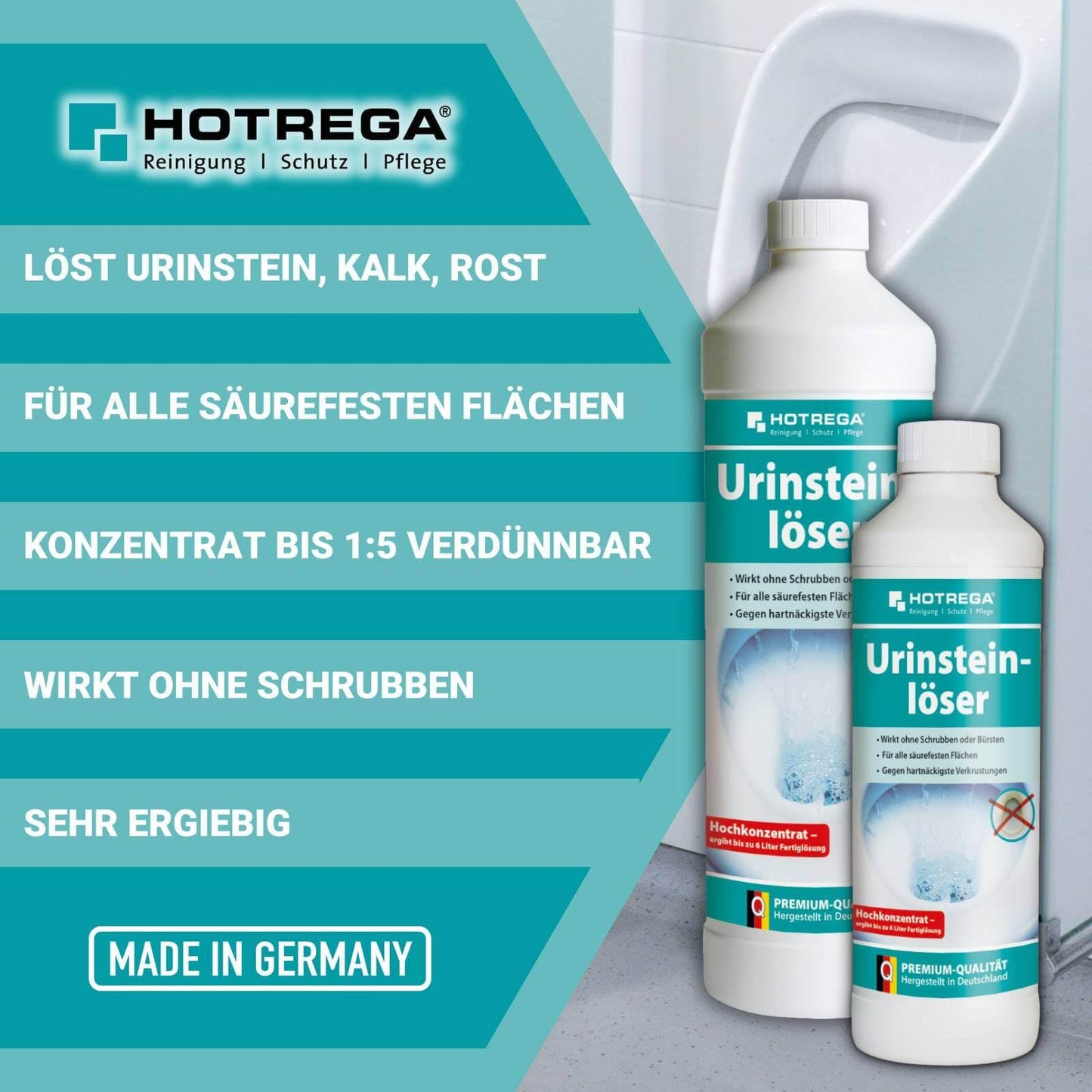 HOTREGA Urinsteinlöser Konzentrat 1 L – Extra Starker WC-Reiniger & Urinsteinentferner gegen Kalk, Rost & Seifenreste