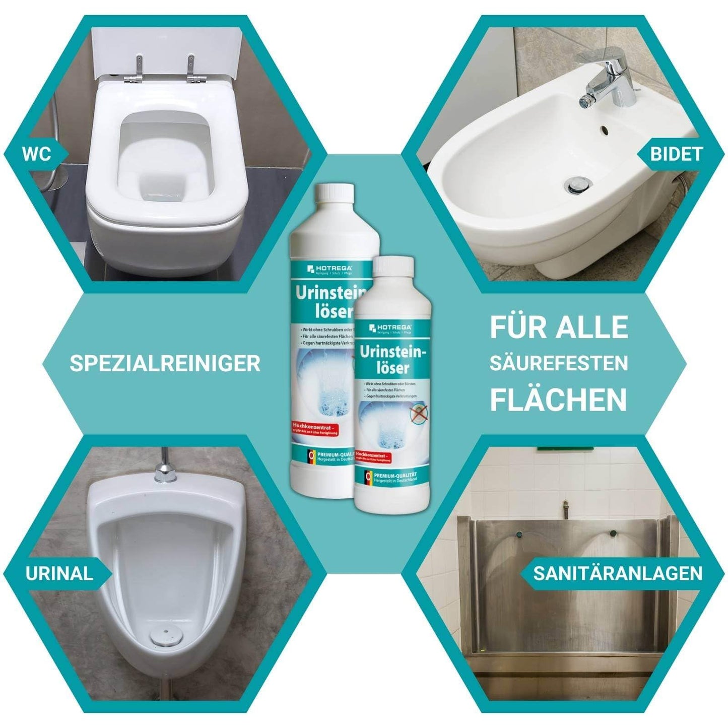 HOTREGA Urinsteinlöser Konzentrat 1 L – Extra Starker WC-Reiniger & Urinsteinentferner gegen Kalk, Rost & Seifenreste