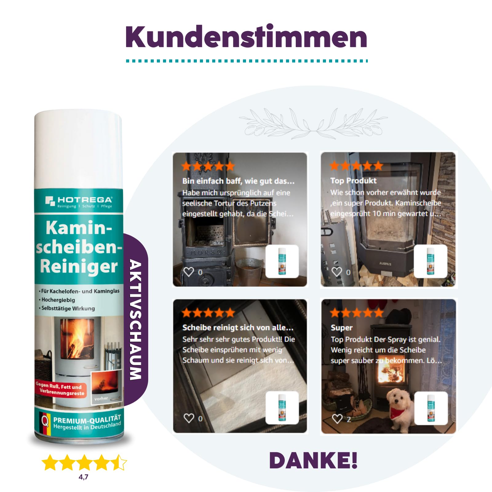 Kundenstimmen zum HOTREGA Kaminscheibenreiniger
