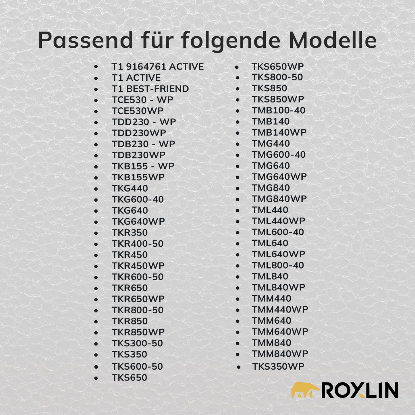 Liste der kompatiblen Miele Modelle für den Roxlin Filter T1 9164761