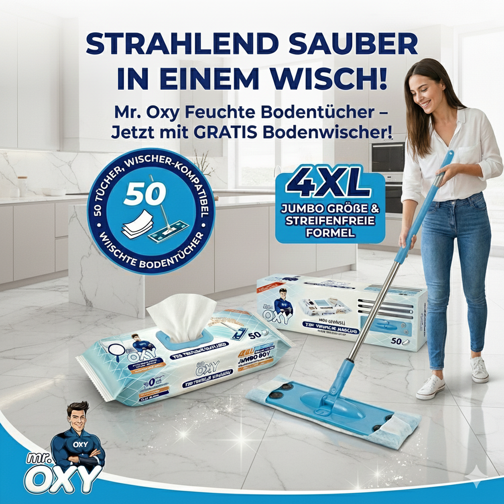 Mr. OXY feuchte Bodentücher am Mop – strahlend sauber in einem Wisch, XL-Größe