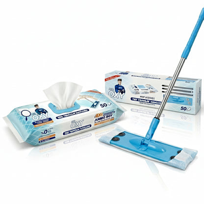 Mr. OXY feuchtes Bodentuch am Mop befestigt