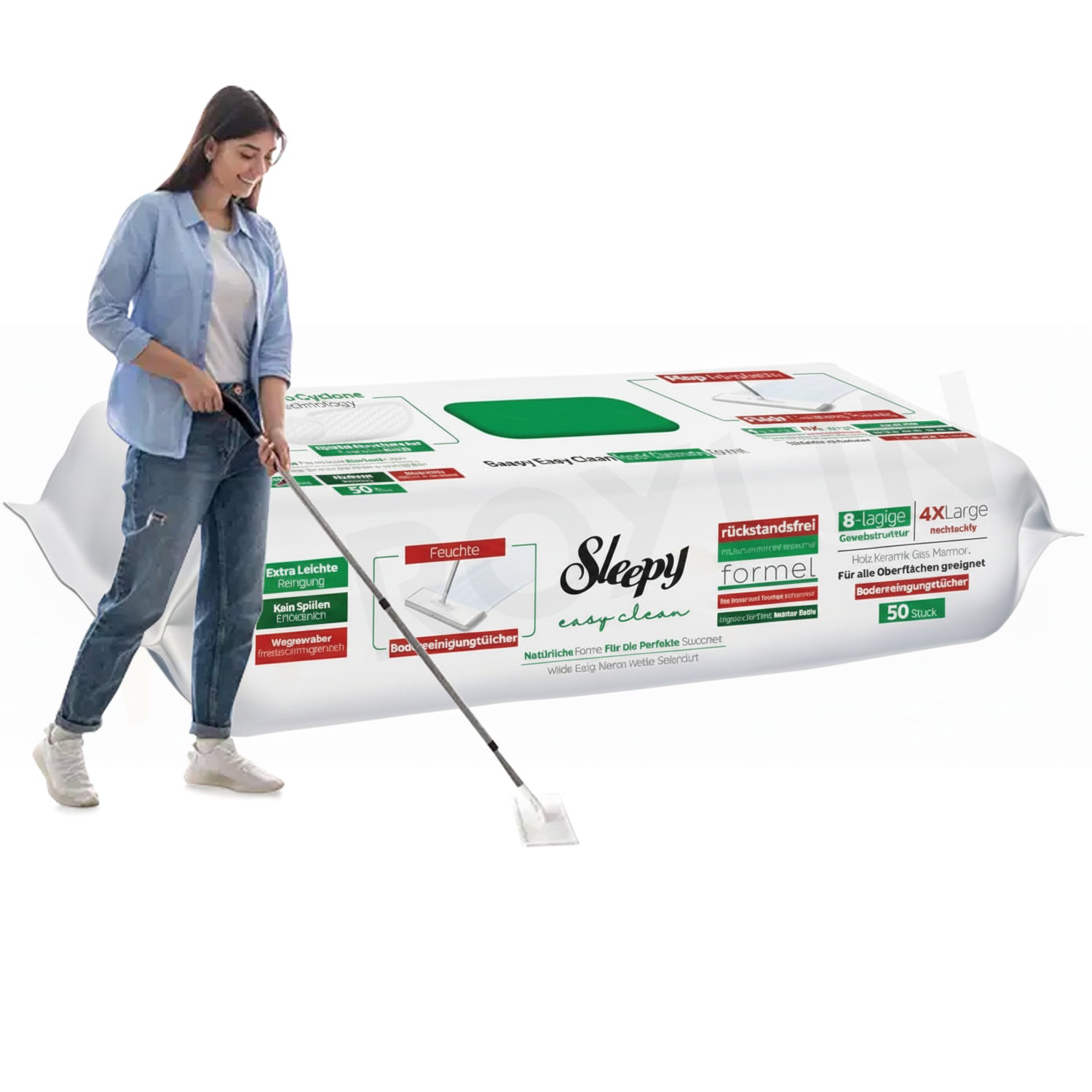 Person wischt den Boden mit Mop und Sleepy Easy Clean XL Bodenwischtuch