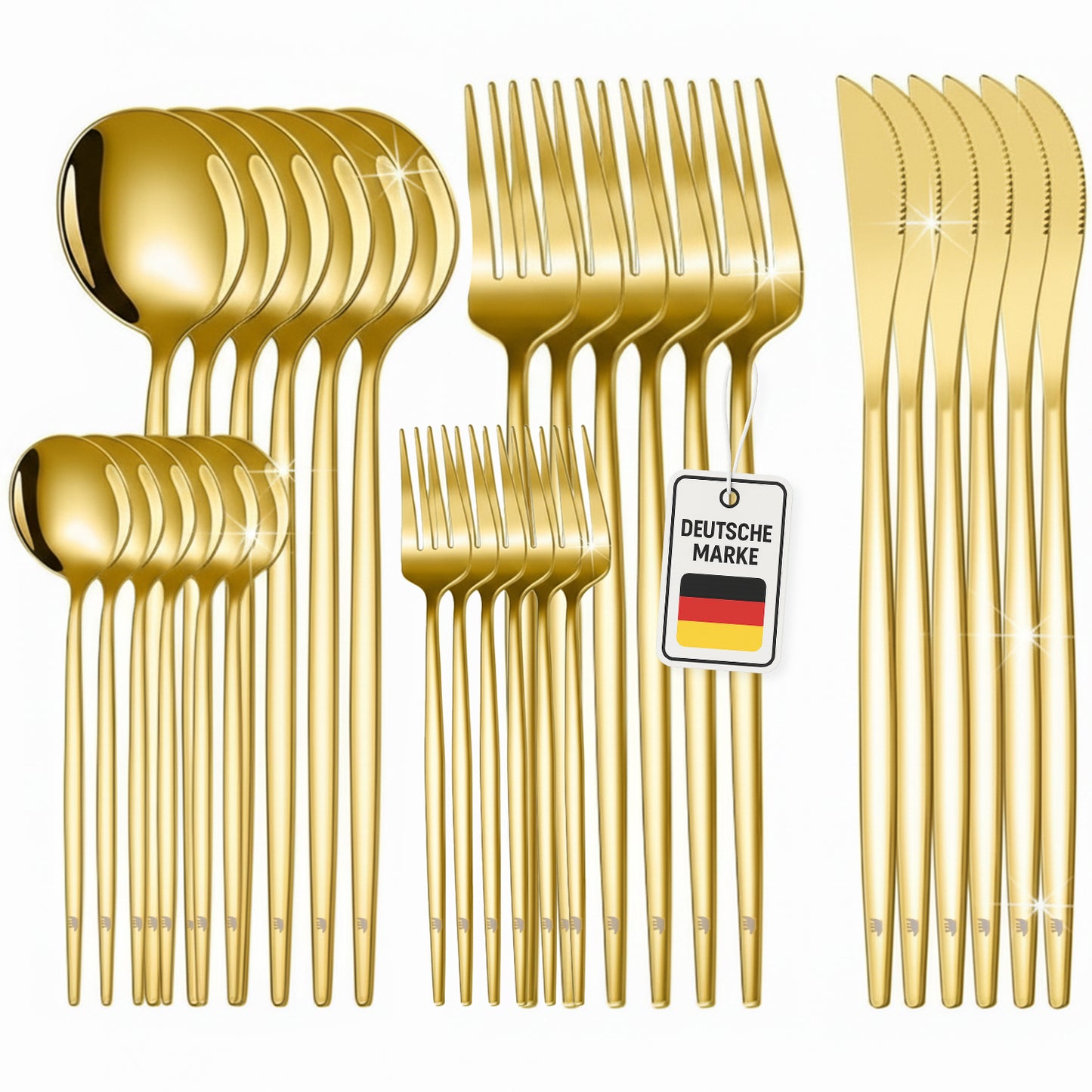 Roxlin 30-teiliges Edelstahl-Besteckset in Gold, komplett ausgelegt