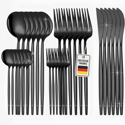 Roxlin 30-teiliges Edelstahl-Besteckset in Schwarz, komplett ausgelegt