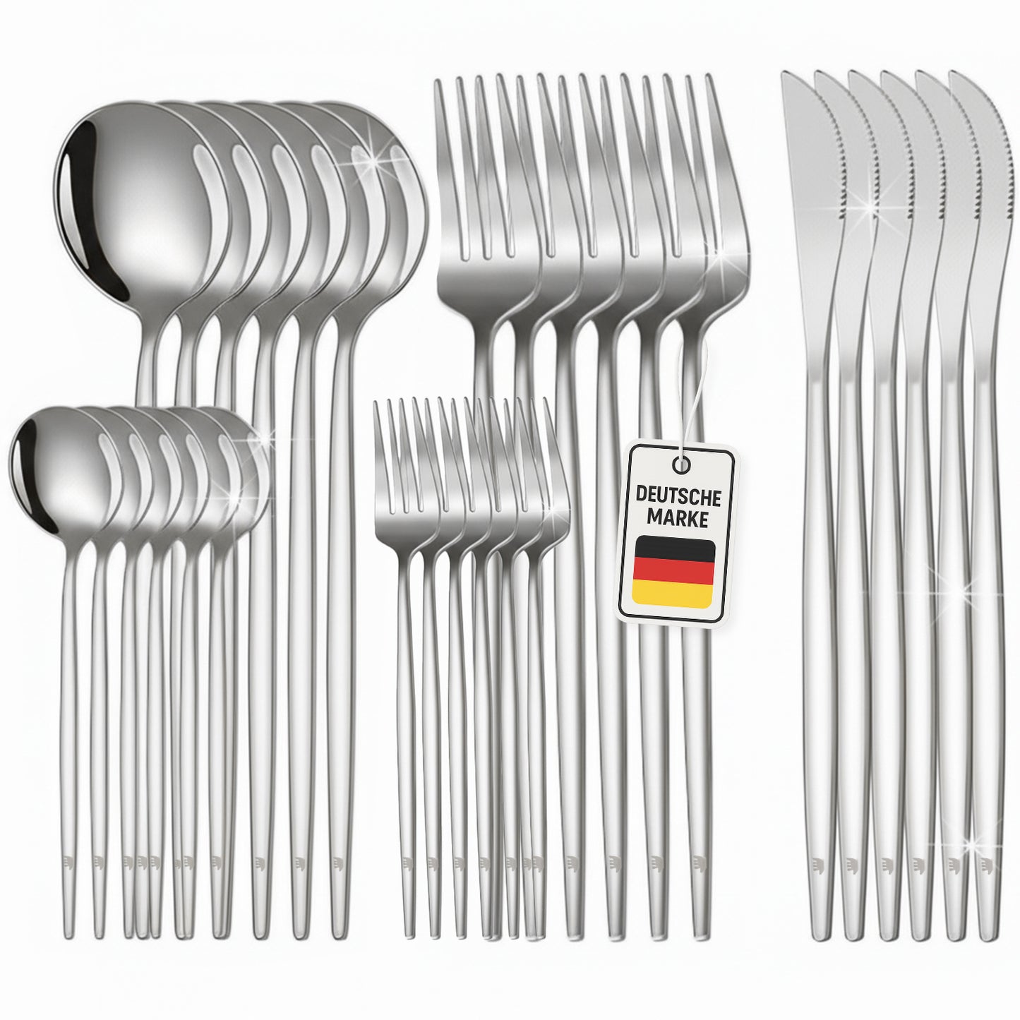 Roxlin 30-teiliges Edelstahl-Besteckset in Silber, komplett ausgelegt