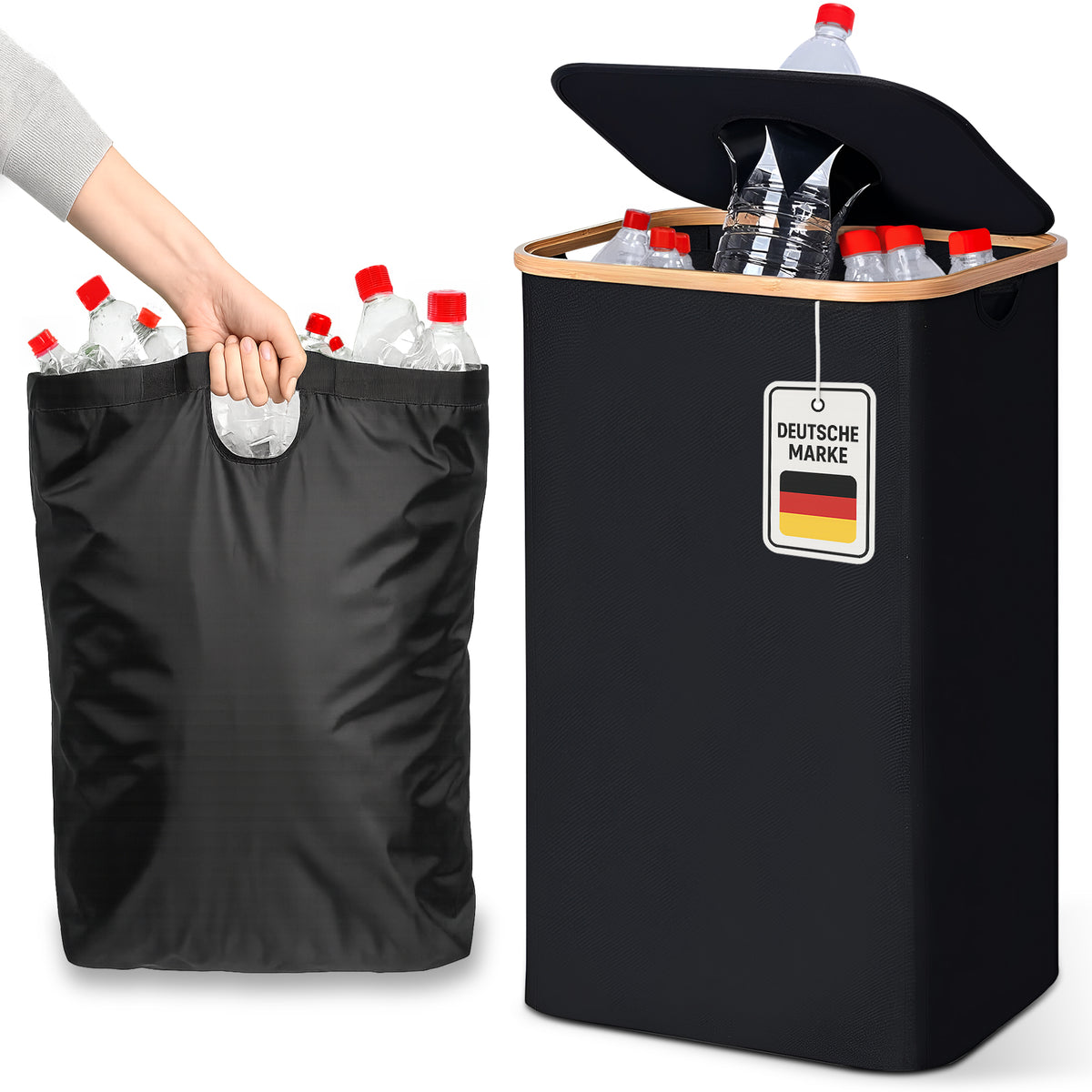 Roxlin Aufbewahrungskorb 100L in Schwarz mit Deckel als Pfandflaschen-Sammelbehälter