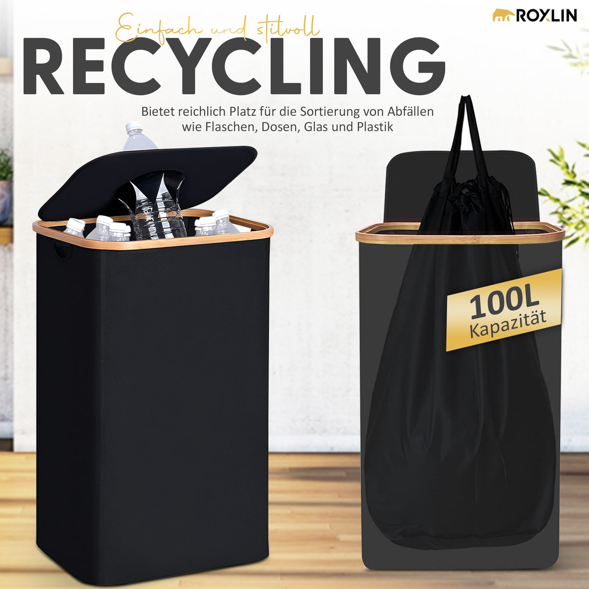 Roxlin Aufbewahrungskorb 100L zum Sammeln und Recyceln von Pfandflaschen