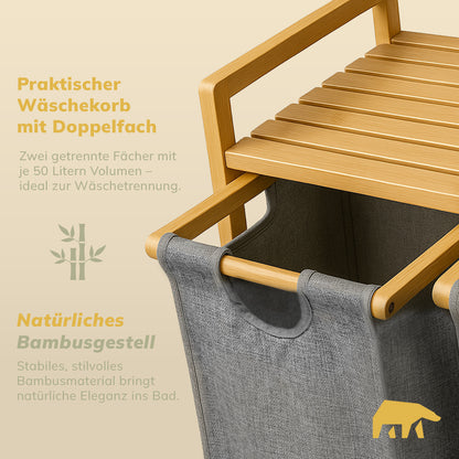 Roxlin Bambus Wäschekorb 100L – Detailansicht der oberen Bambusablage