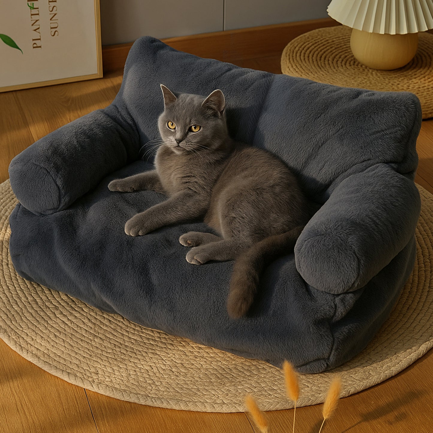 Roxlin Katzenbett und Hundesofa in Beige mit Katze, flauschig und gemütlich