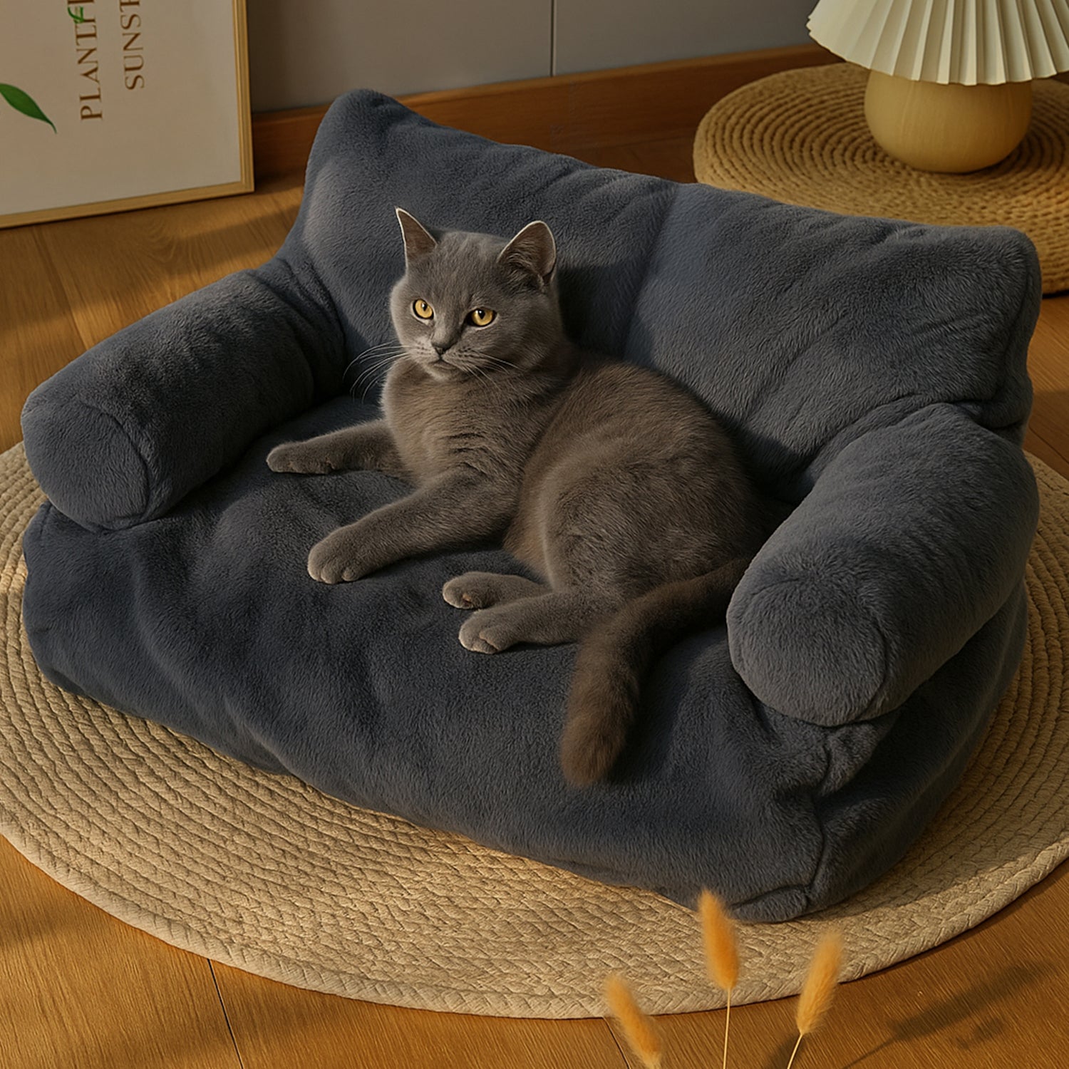 Roxlin Katzenbett und Hundesofa in Beige mit Katze, flauschig und gemütlich