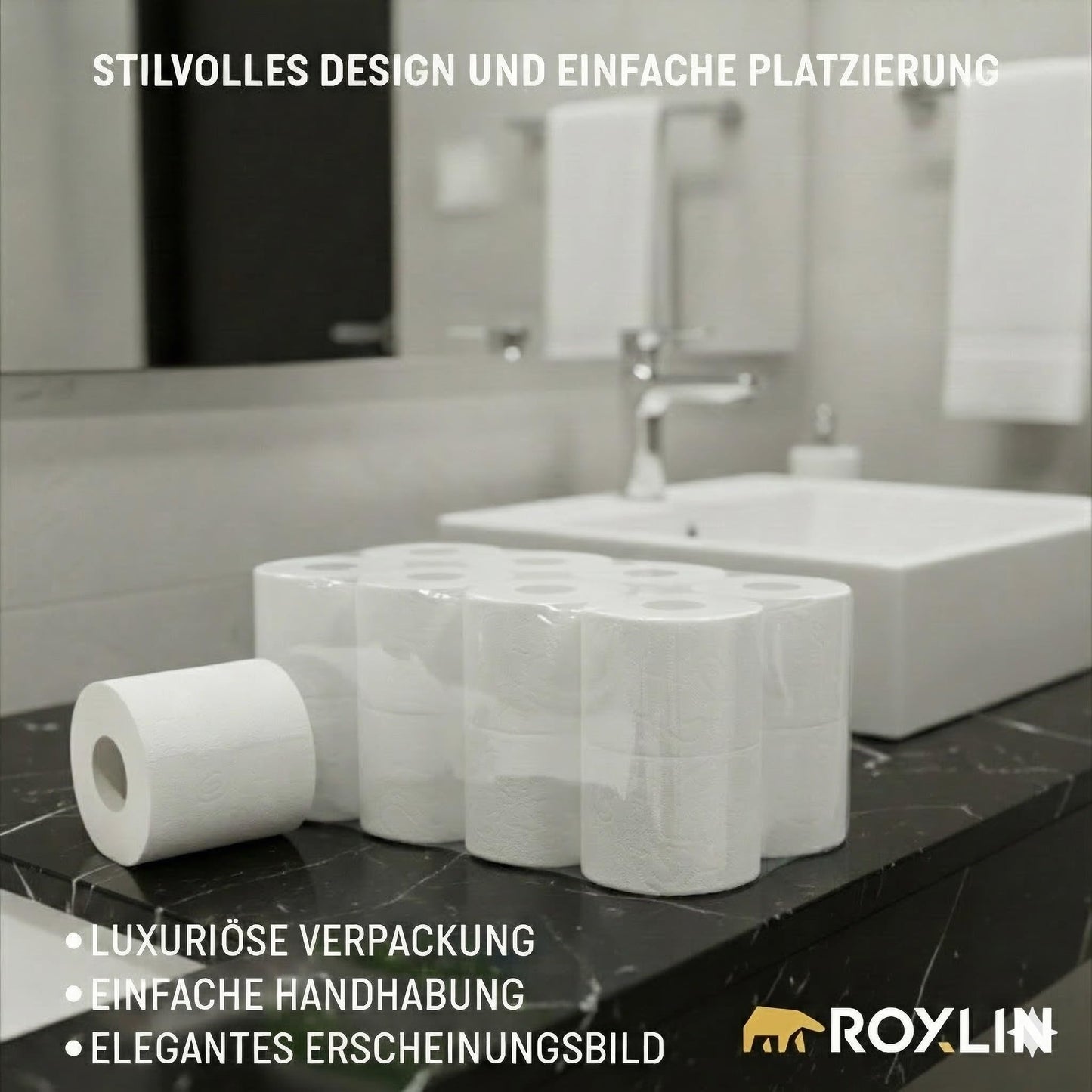 Roxlin Premium Toilettenpapier mit platzsparender Verpackung und einfacher Platzierung