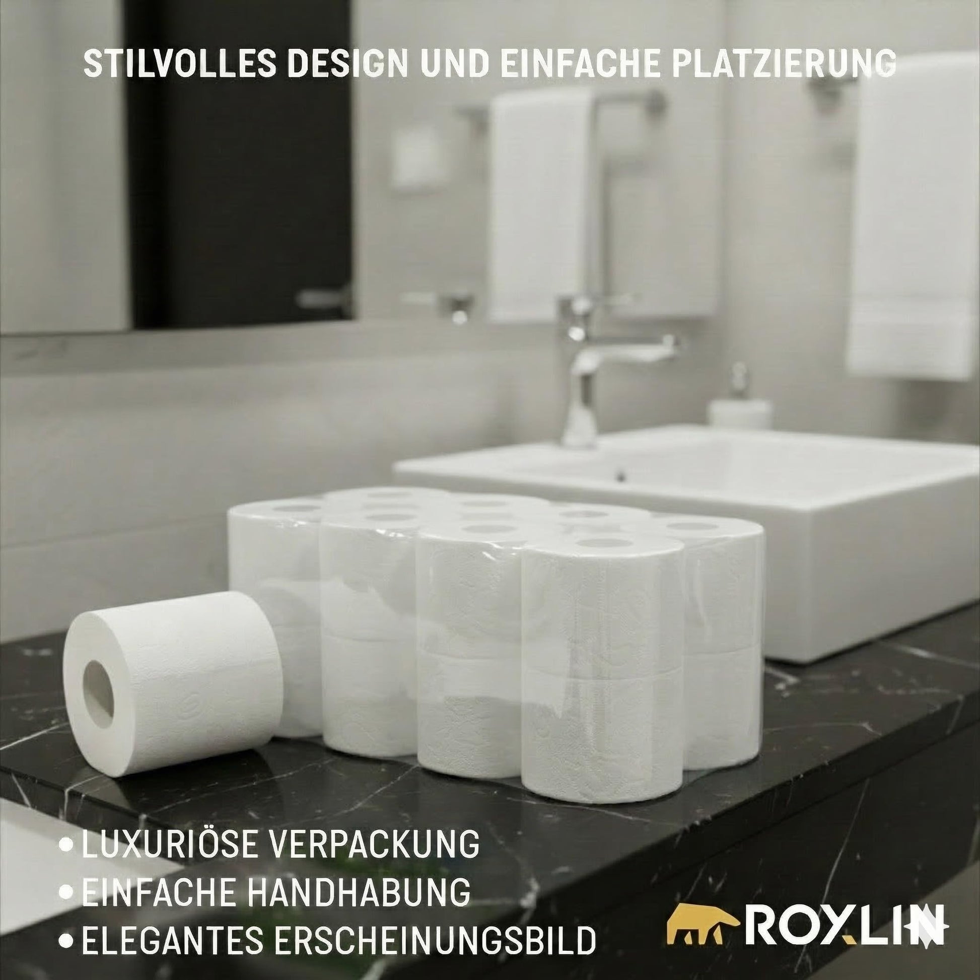 Roxlin Premium Toilettenpapier mit platzsparender Verpackung und einfacher Platzierung
