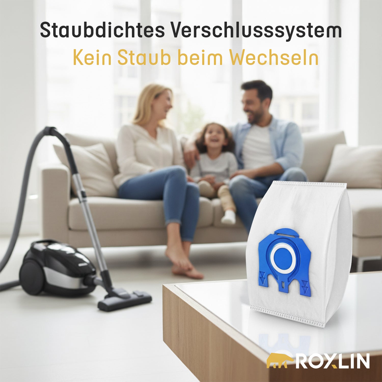 Roxlin Staubsaugerbeutel mit staubdichtem Schließsystem im Einsatz