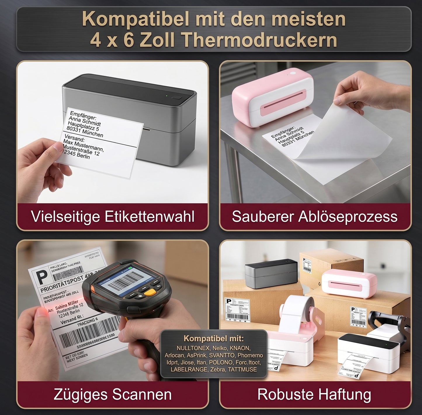 Roxlin Thermo-Versandetiketten – kompatibel mit gängigen Etikettendruckern