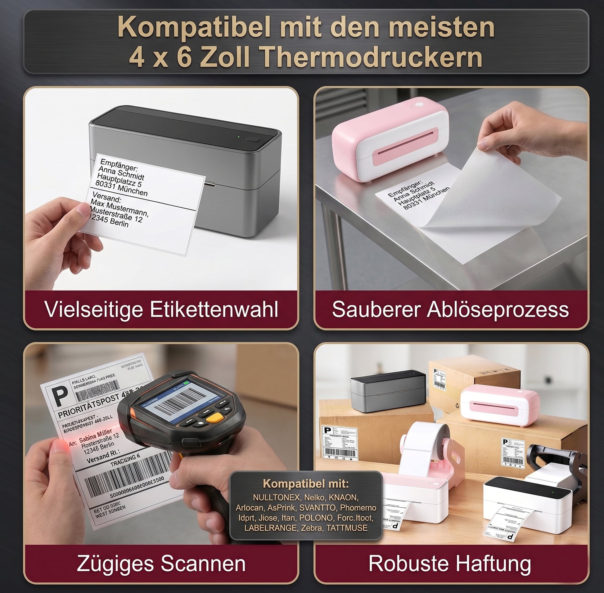 Roxlin Thermo-Versandetiketten – kompatibel mit gängigen Etikettendruckern