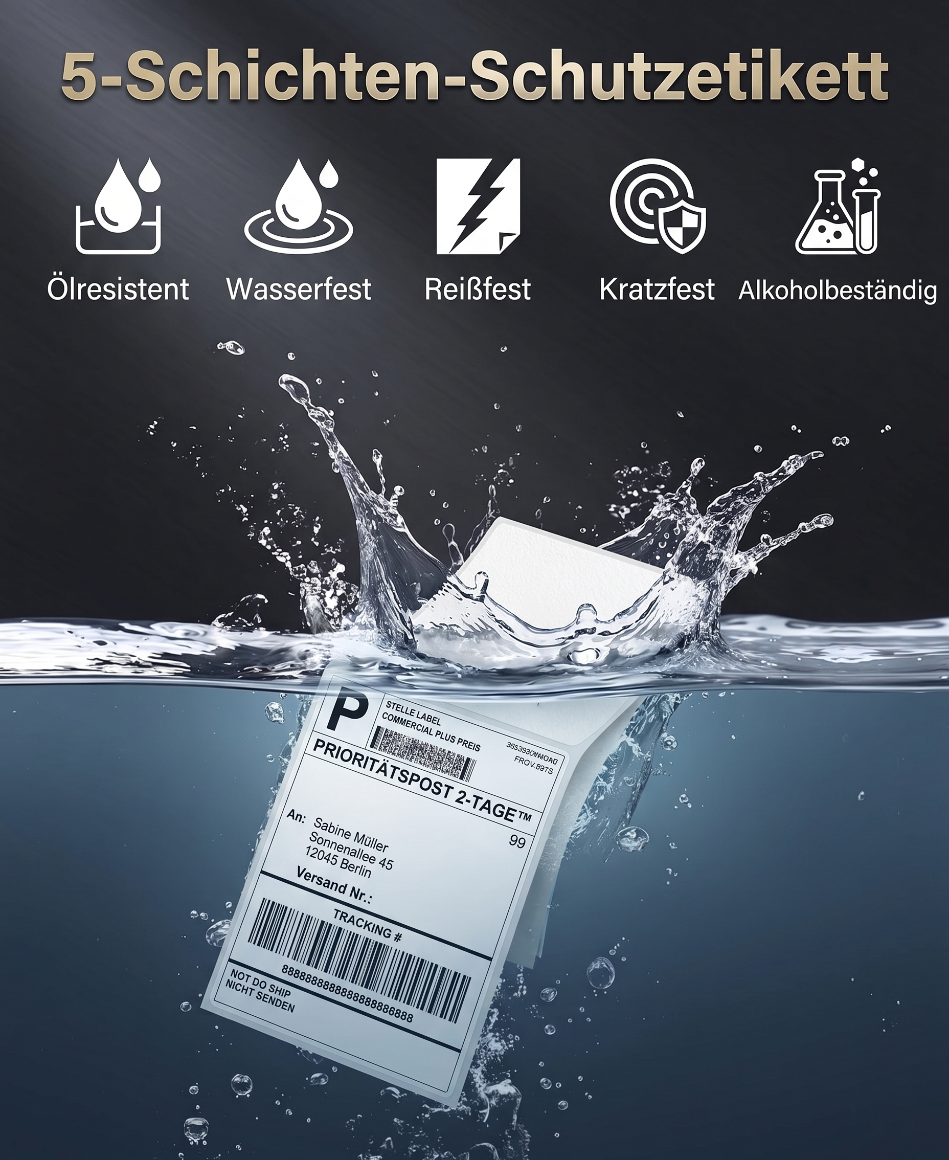 Roxlin Thermo-Versandetiketten mit 5-schichtigem, wasserfestem Nutzetikett