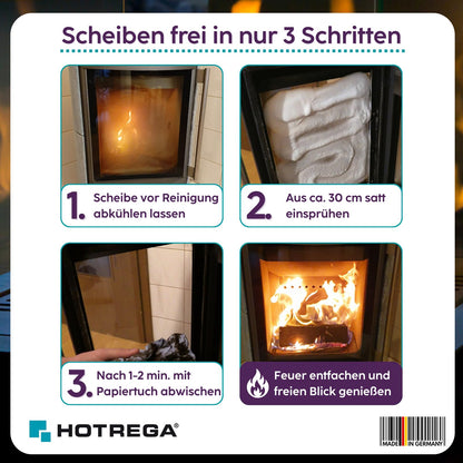 Saubere Kaminscheibe in 3 Schritten mit dem HOTREGA Kaminscheibenreiniger
