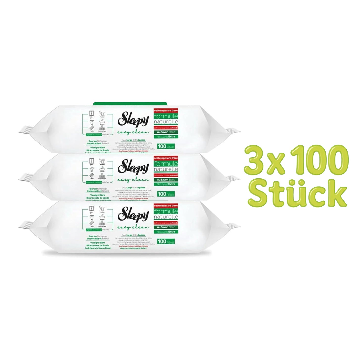 Sleepy Allzweck-Feuchttücher mit Duft Weiße Seife, 3 x 100 Stück