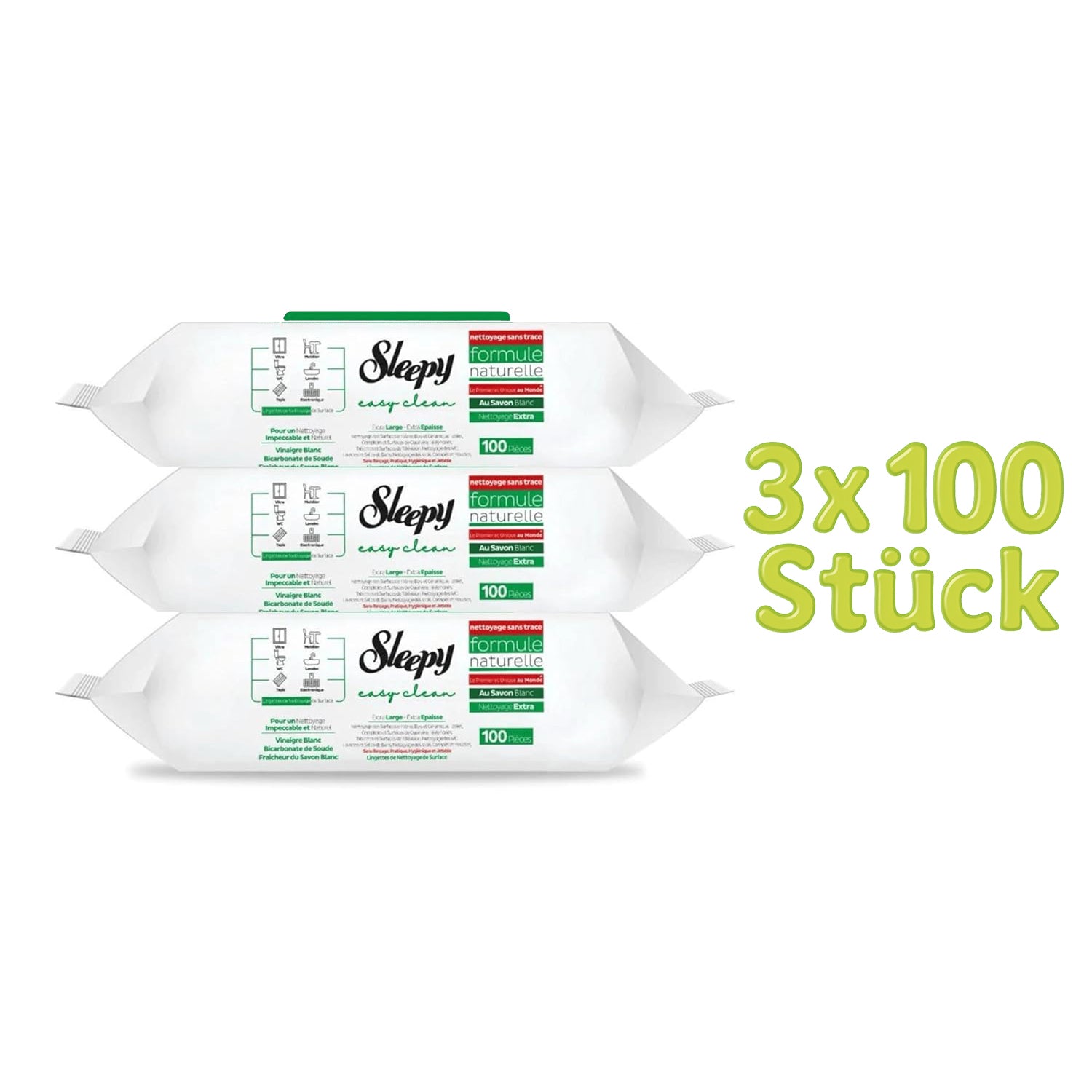 Sleepy Allzweck-Feuchttücher mit Duft Weiße Seife, 3 x 100 Stück