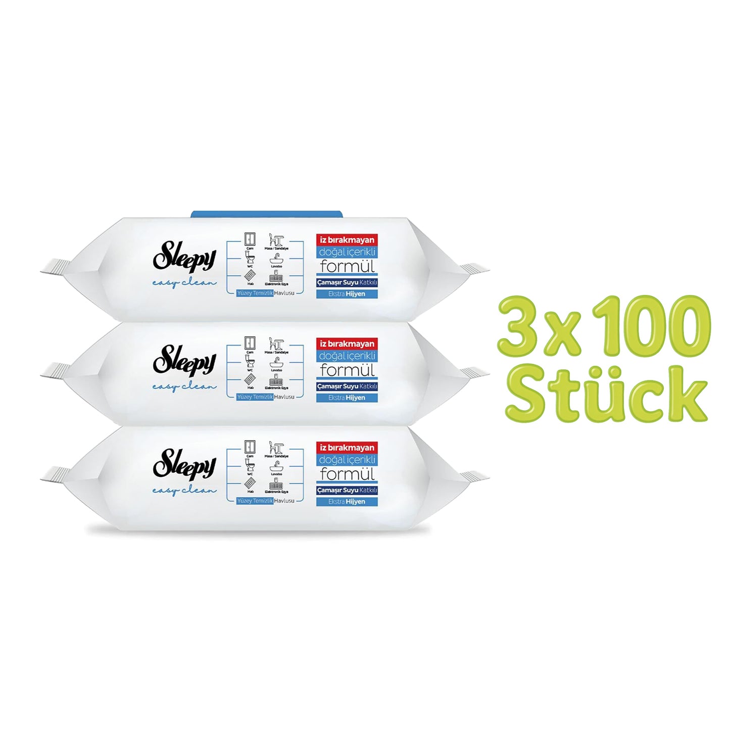 Sleepy Allzweck-Feuchttücher Packung der grünen Serie, 3 x 100 Stück