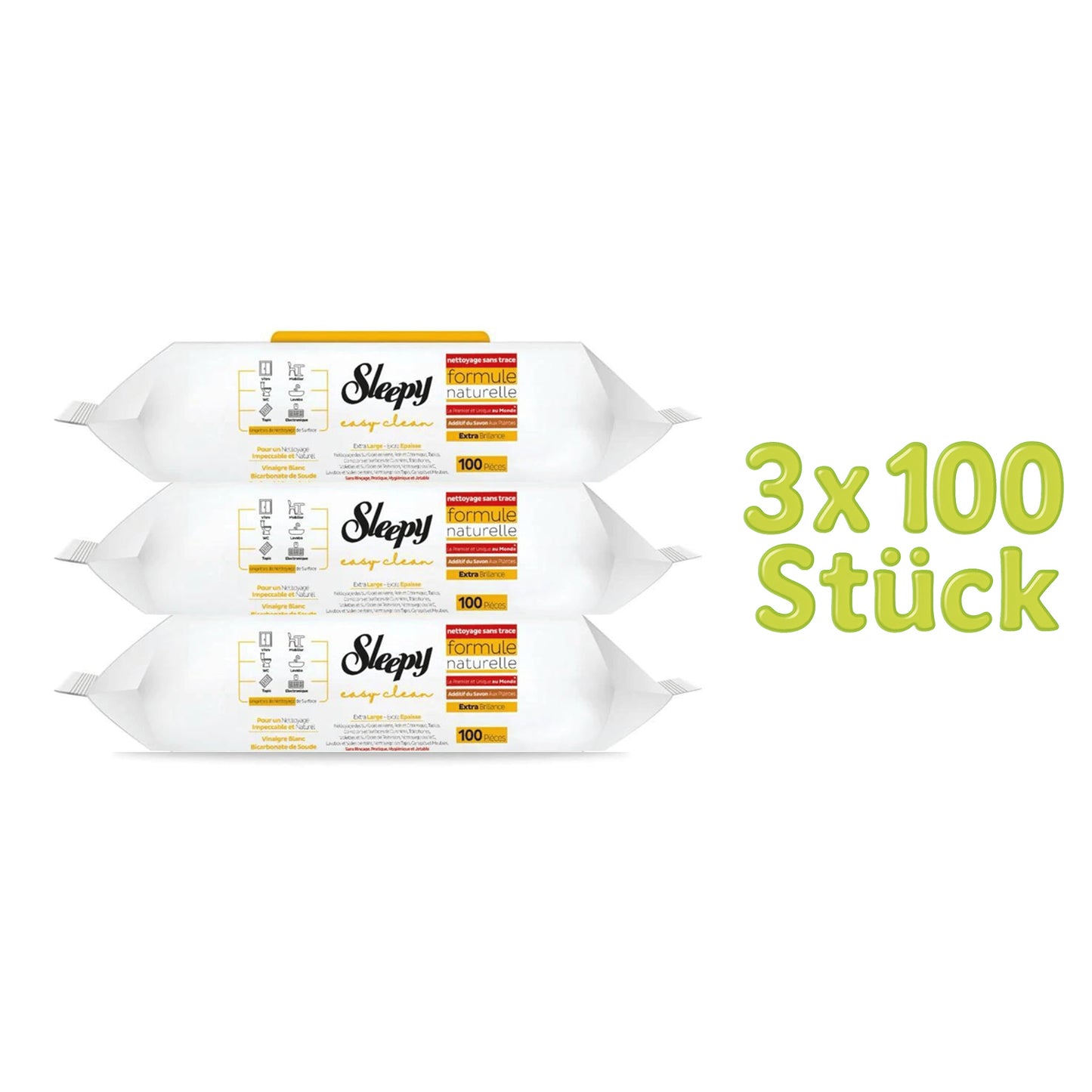 Sleepy Allzweck-Feuchttücher Vorratspackung der orangen Serie, 3 x 100 Stück