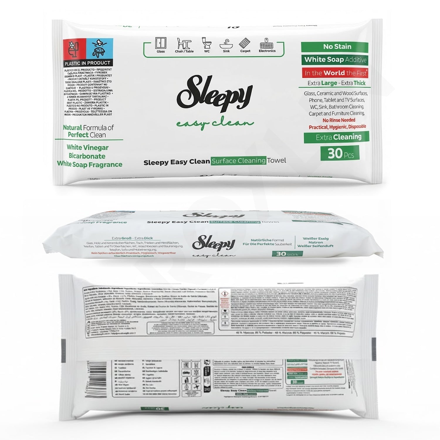Sleepy Easy Clean Reinigungstücher Packung, Detailansicht der Verpackung