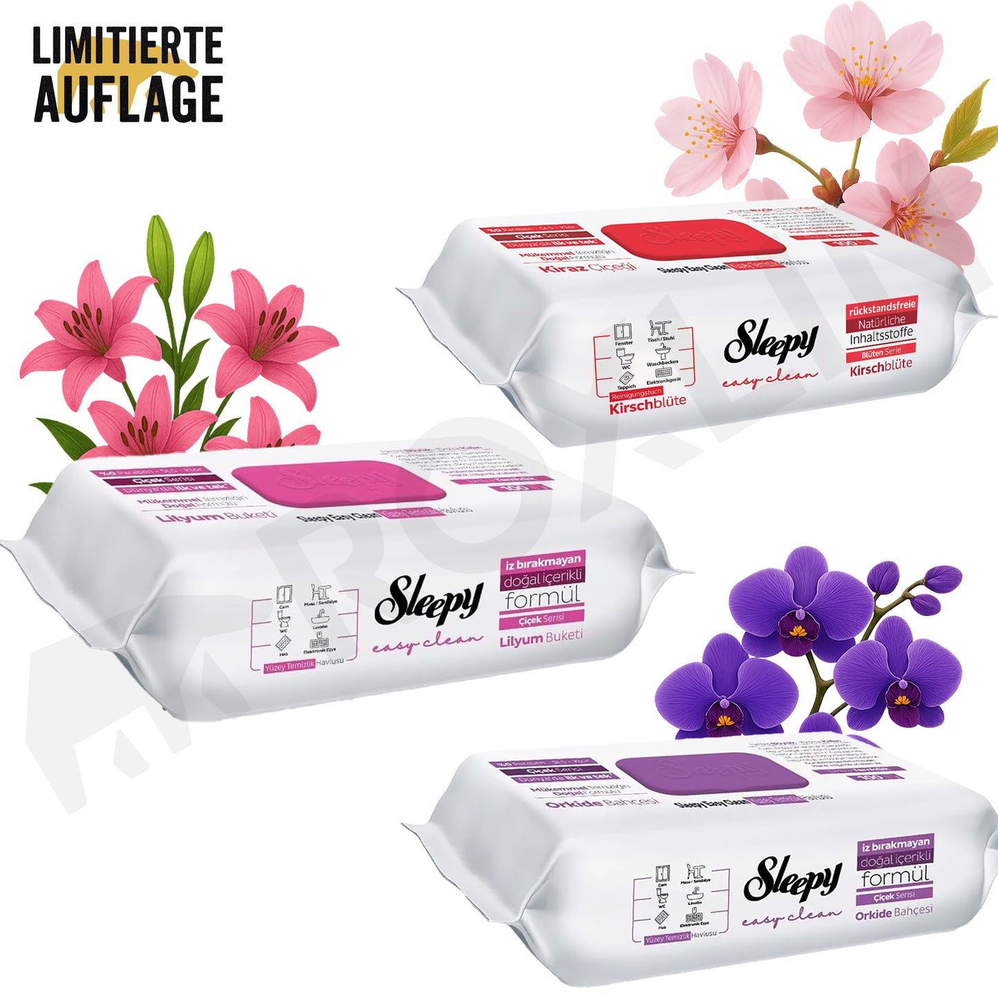 Sleepy Reinigungstücher mit Lilium Duft, sanfte Feuchttücher in rosa Packung