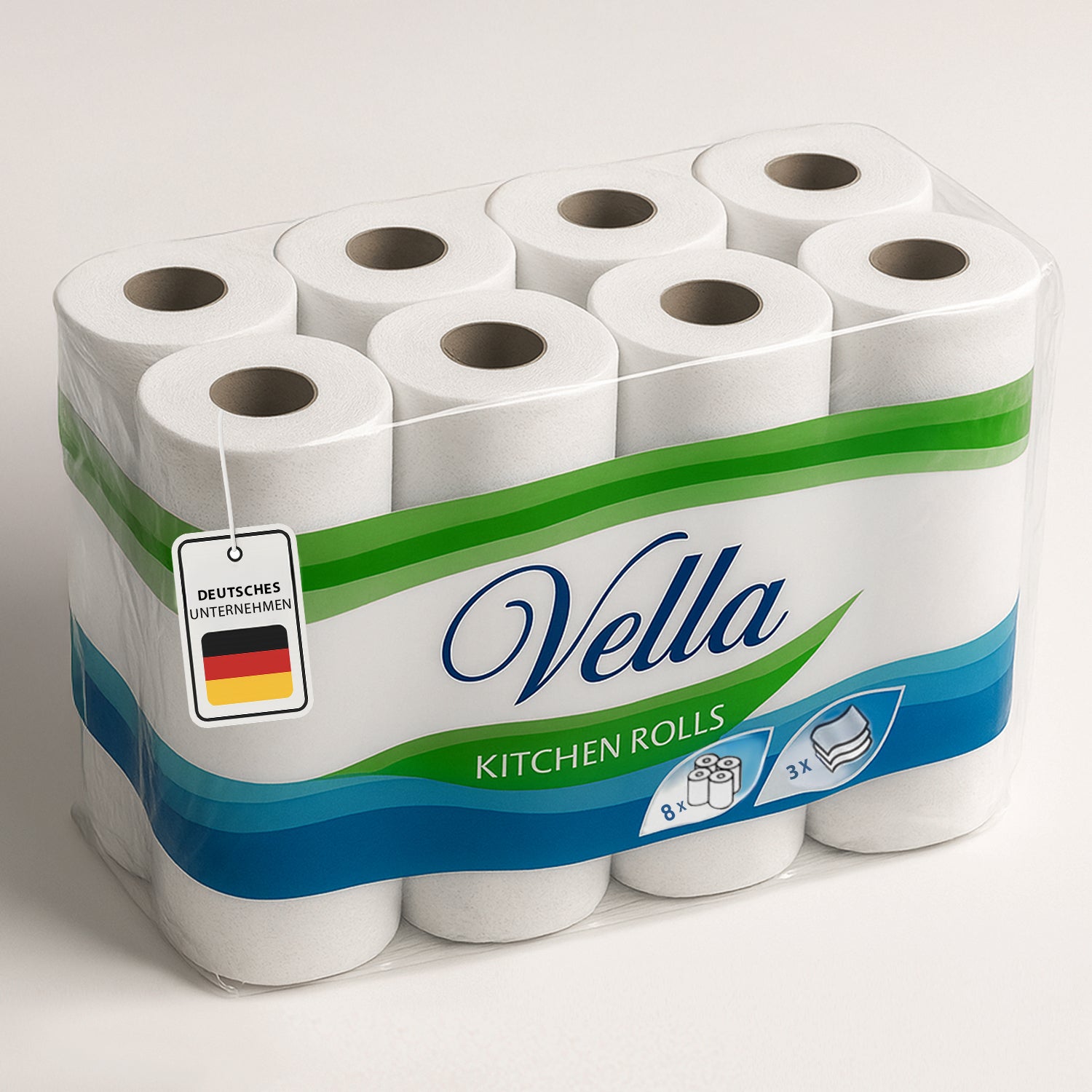 Vella Premium Küchenrollen 3-lagig, gestapelte Packungen