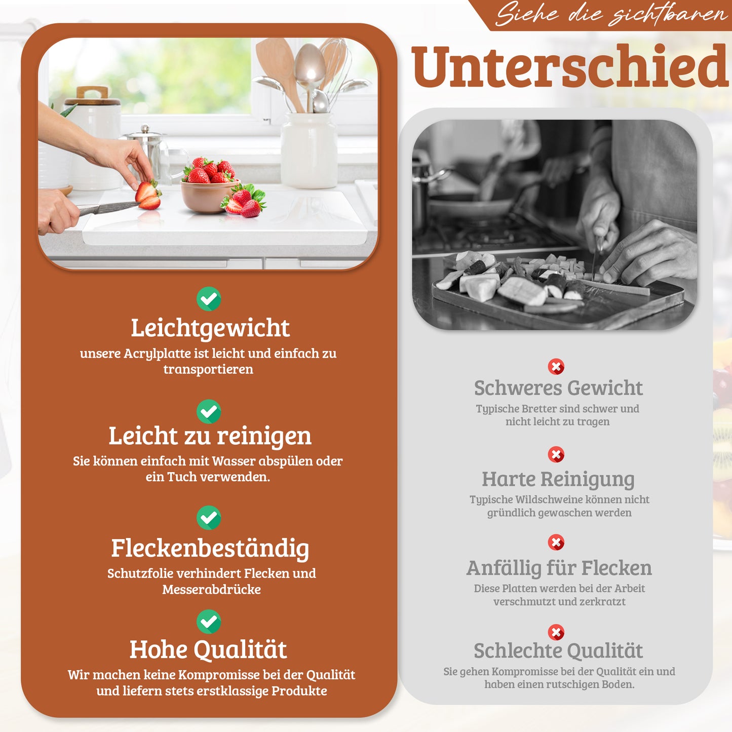 Vergleich Roxlin Acryl Schneidebrett gegen andere – der Unterschied im Detail