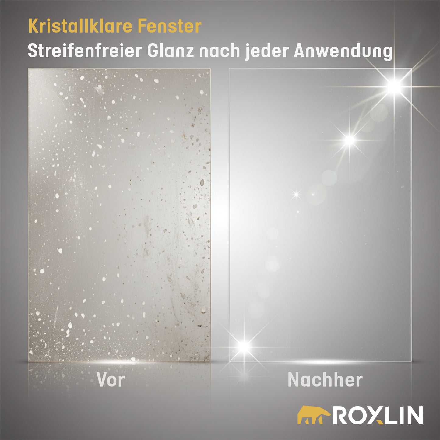 Vorher-Nachher-Vergleich einer Glasscheibe mit dem Perfect Fenster- und Glasreiniger